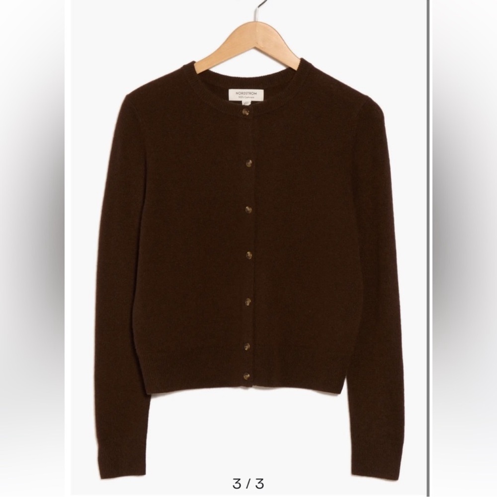 Nordstrom Brown Crewneck Cashmere Cardigan Coffee